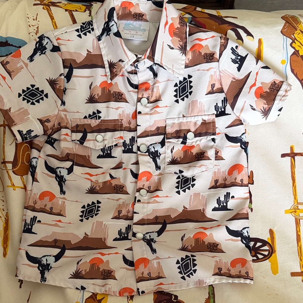 Kids Western Print Button Down Shirt